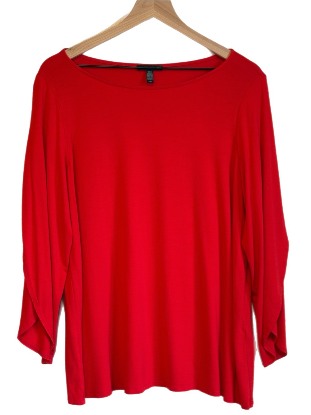 Eileen Fisher Tulip Sleeve Jersey Knit Blouse Vibrant Red L Minimalist